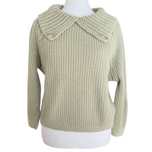 VTG 60s Penneys Peter Pan Collar Ribbed Sweater Sz Small Cottage Pistachio Green